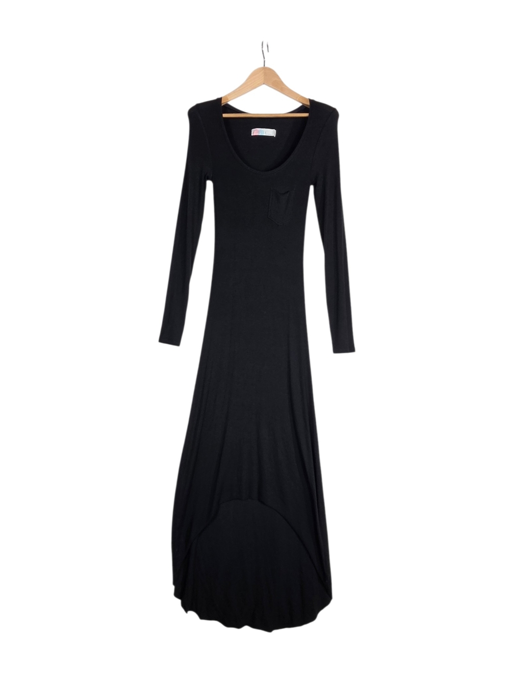 Free People Black Maxi length Ribbed Long-Sleeve High-Low with Scoop Neckline